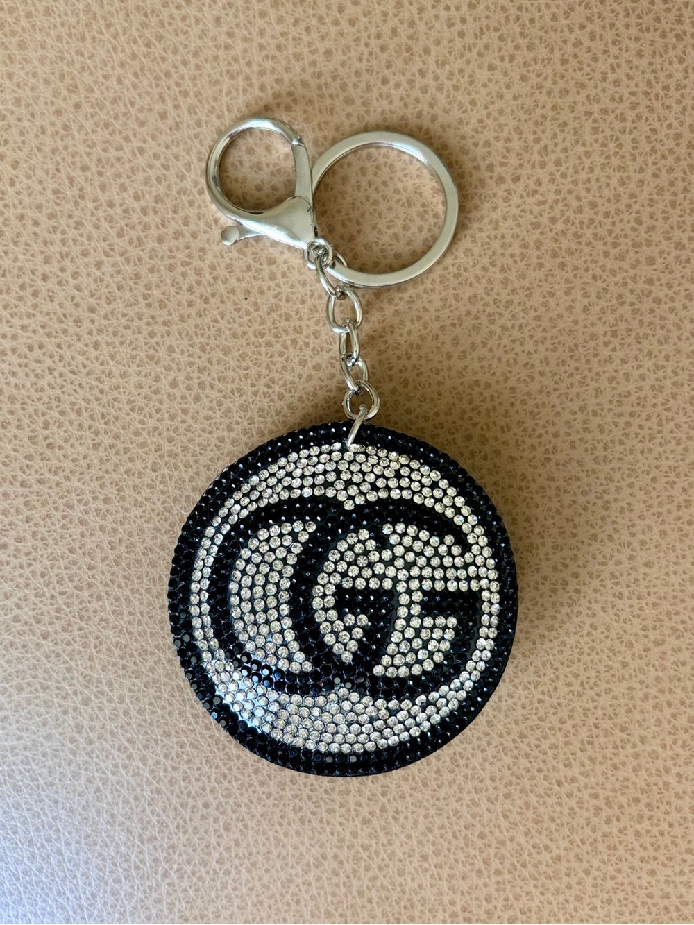 Crystal Embellished Black & Silver Monochrome Keychain